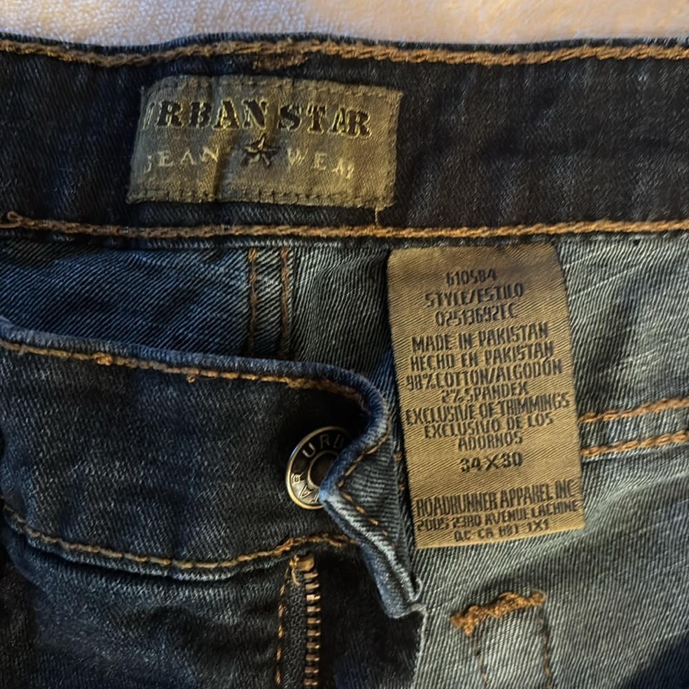 Urban Star Mens Jeans Relaxed Fit 34/30 34 30 dark wash distressed denim - Picture 2 of 8